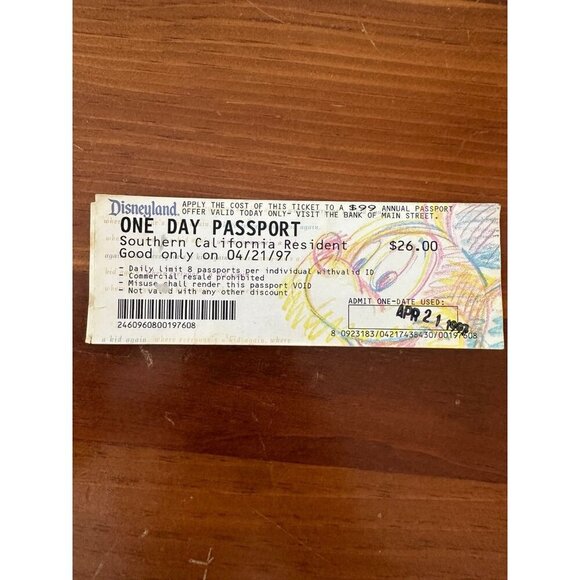 Vintage Disneyland One Day Passport Ticket - Southern California Resident (1997) - Picture 1 of 7